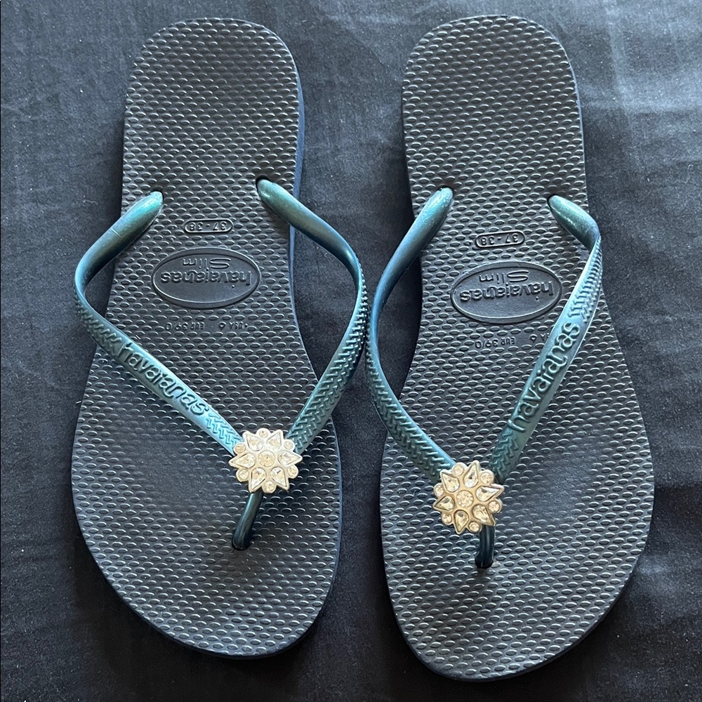 Havaianas Women's Teal Sandals with Crystal Accent
